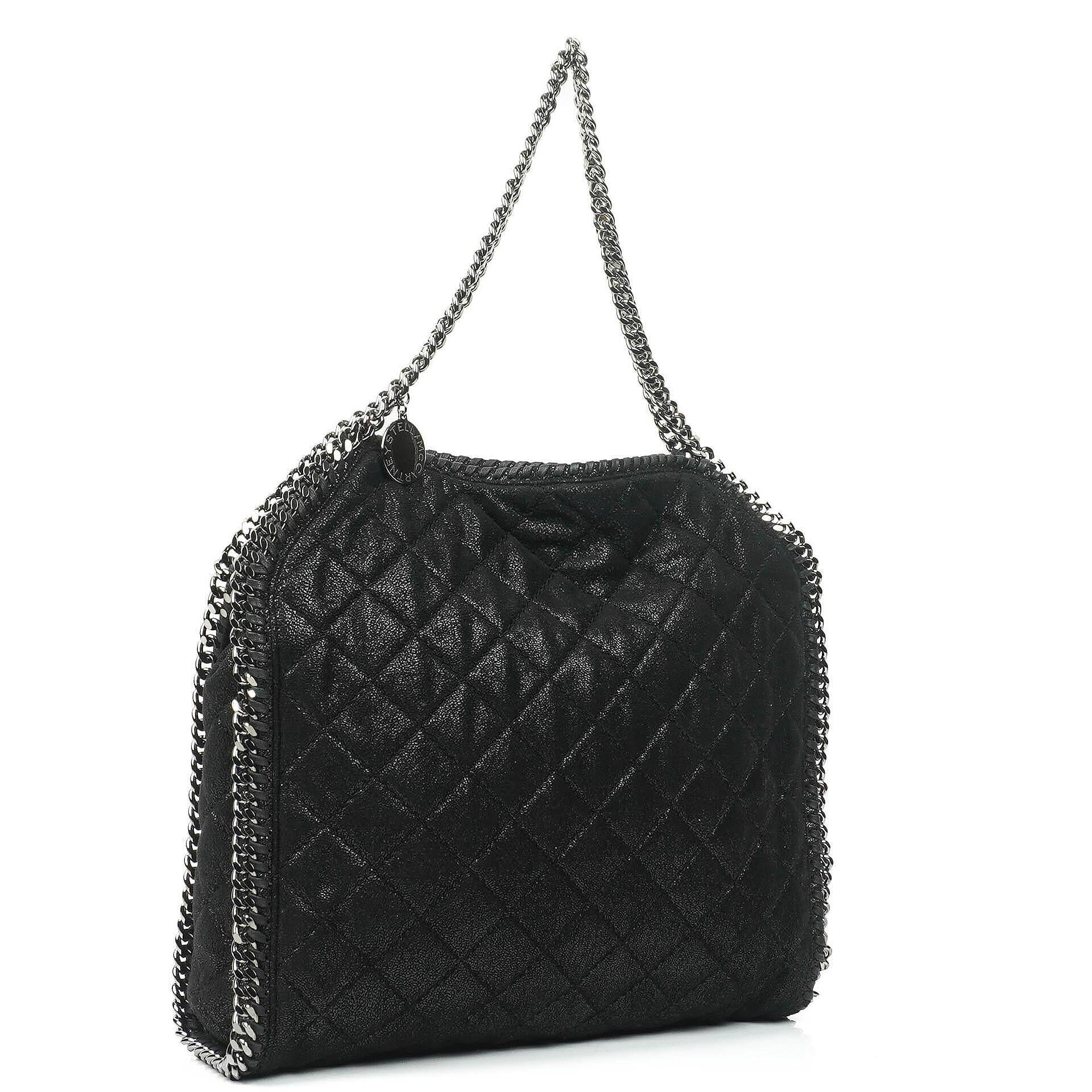 Stella McCartney Falabella schwarze gesteppte Tote Bag aus veganem Shaggy Deer