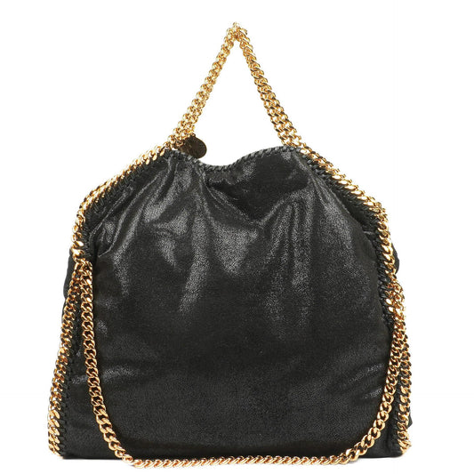 Stella McCartney Falabella Schwarze Tote Vegan Shaggy Deer Fold Over Tasche
