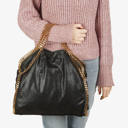 Stella McCartney Falabella Schwarze Tote Vegan Shaggy Deer Fold Over Tasche