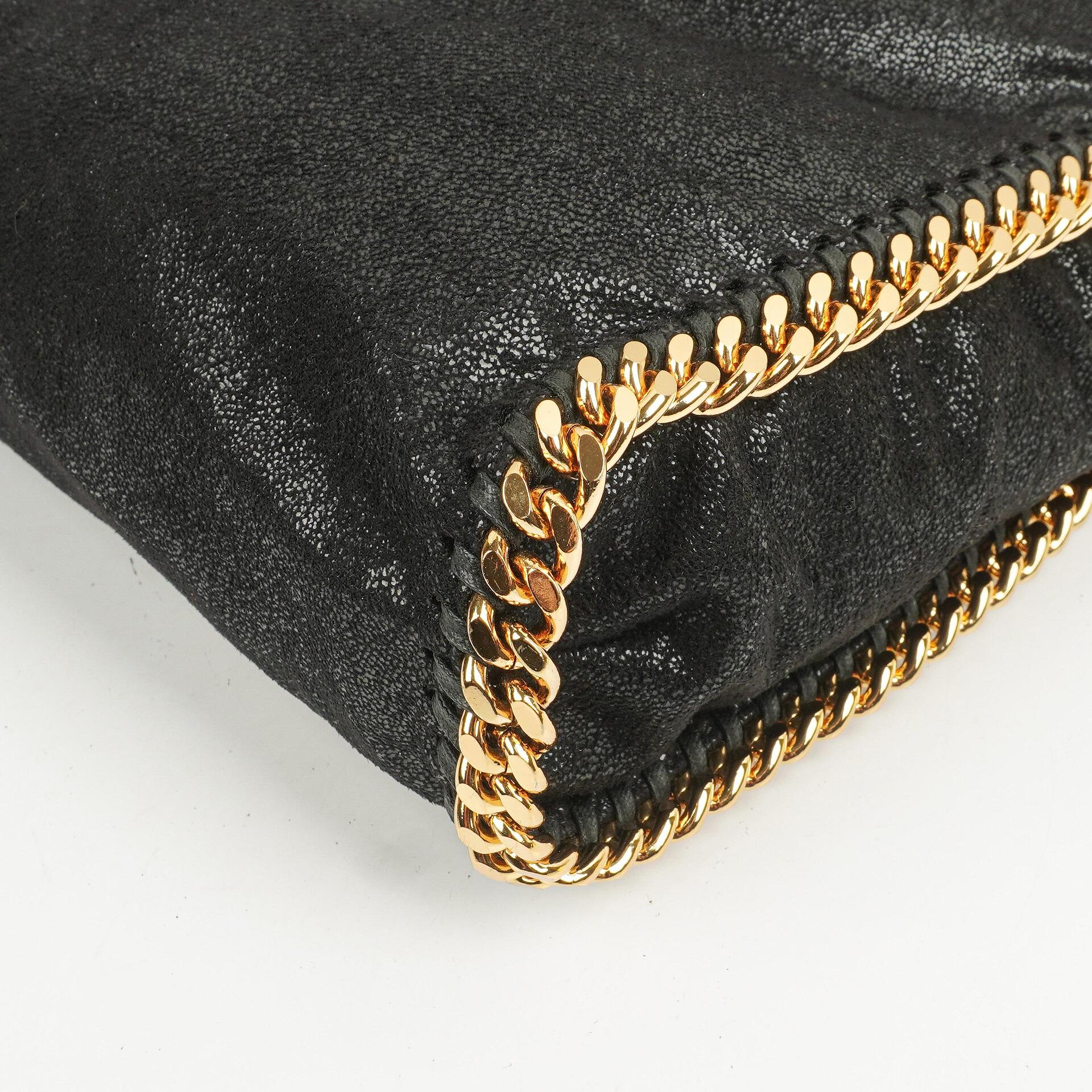 Stella McCartney Falabella Schwarze Tote Vegan Shaggy Deer Fold Over Tasche