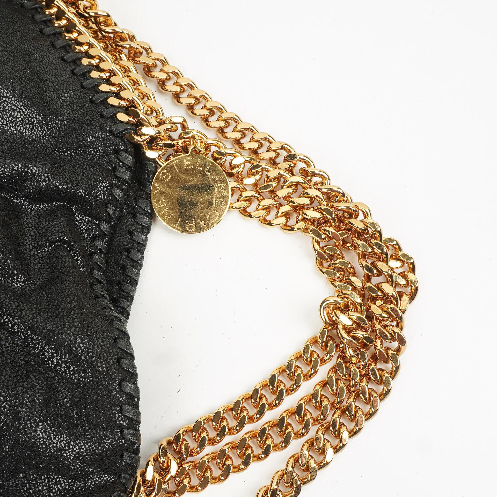 Stella McCartney Falabella Schwarze Tote Vegan Shaggy Deer Fold Over Tasche