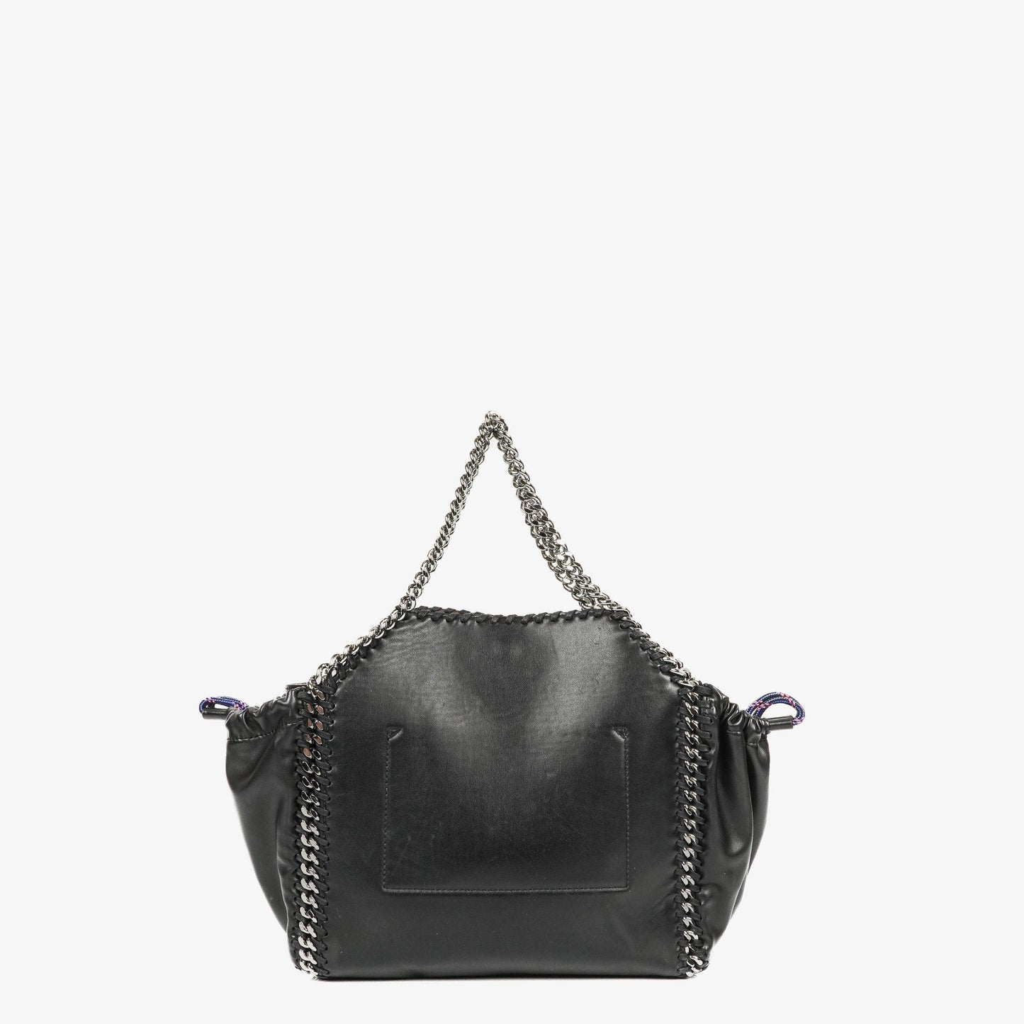 Stella McCartney Falabella Tote Bag aus schwarzem veganem Leder mit blauem Logo-Riemen