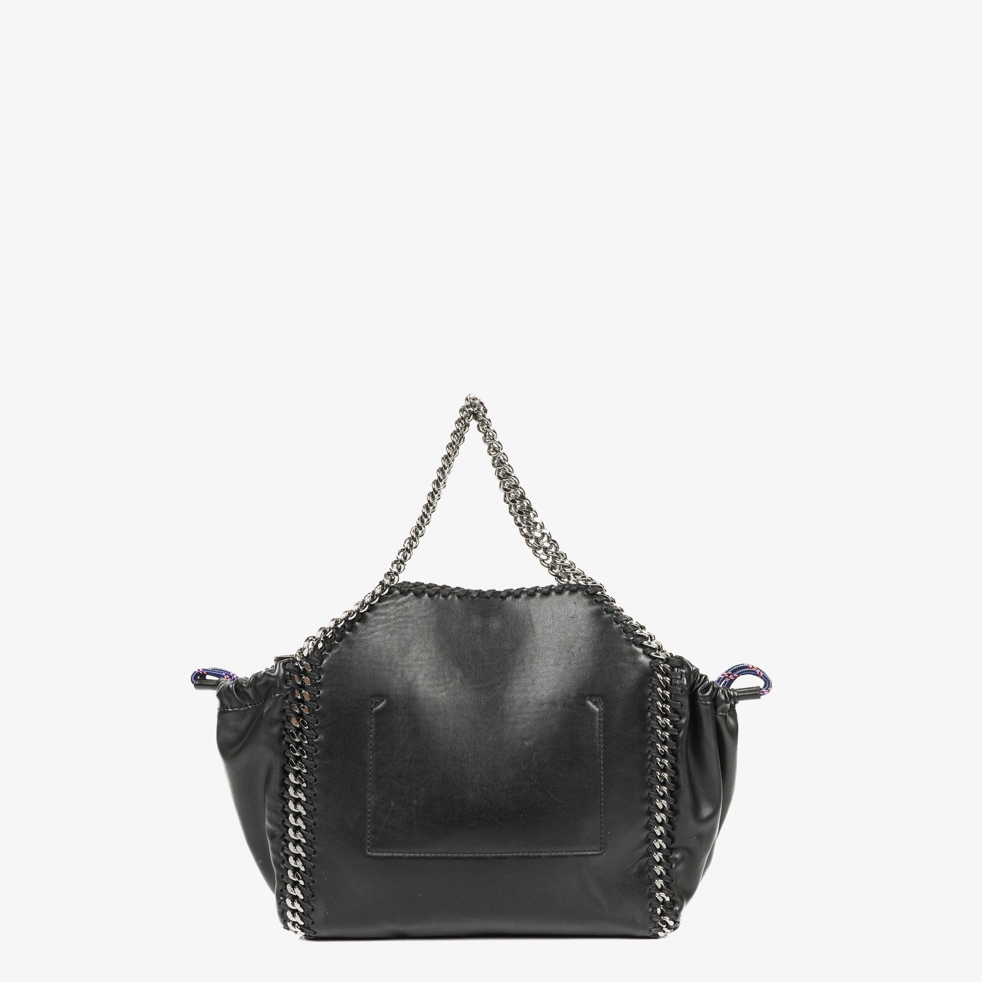 Stella McCartney Falabella Tote Bag aus schwarzem veganem Leder mit blauem Logo-Riemen