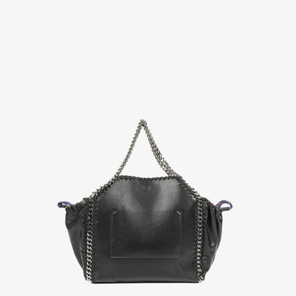 Stella McCartney Falabella Tote Bag aus schwarzem veganem Leder mit blauem Logo-Riemen