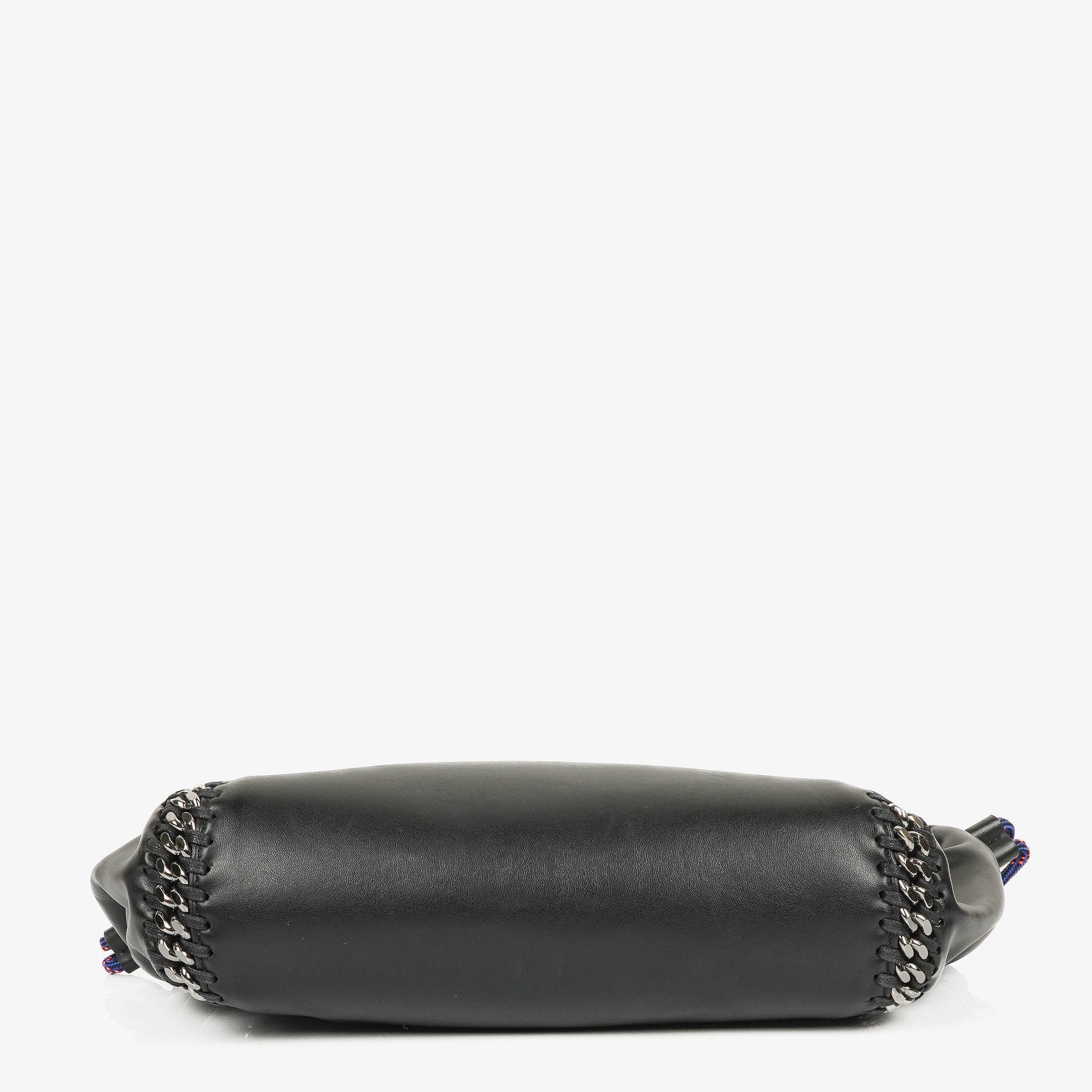 Stella McCartney Falabella Tote Bag aus schwarzem veganem Leder mit blauem Logo-Riemen