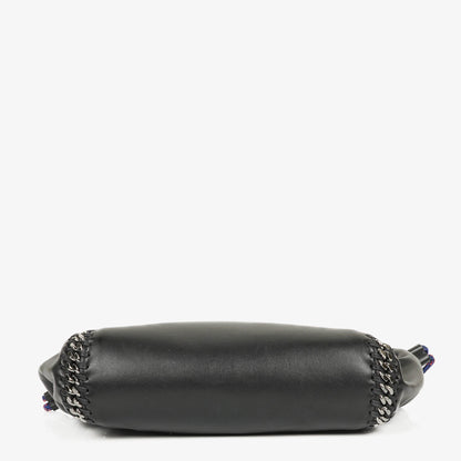 Stella McCartney Falabella Tote Bag aus schwarzem veganem Leder mit blauem Logo-Riemen