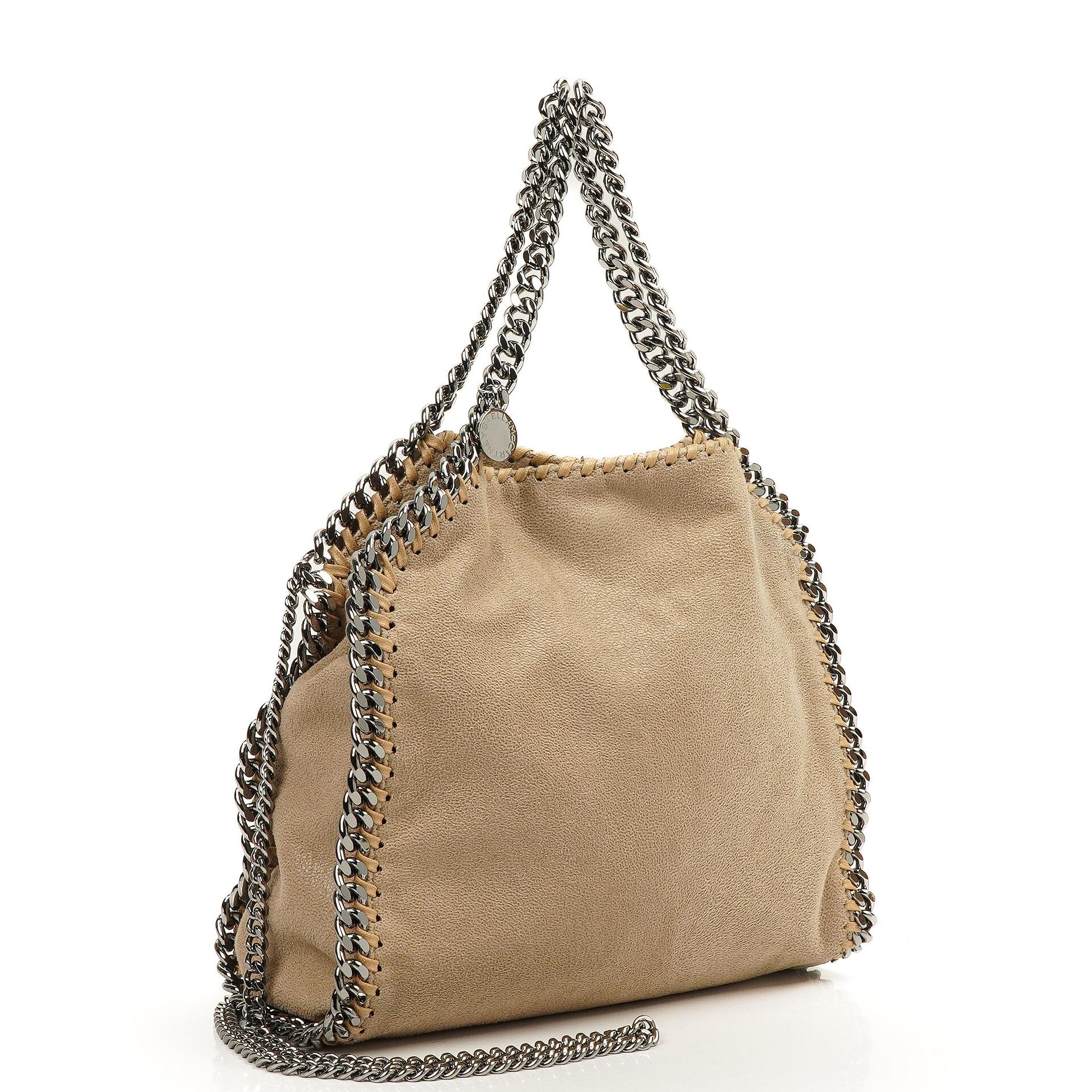 Stella McCartney Falabella Mini Tote Fold Over Bag Beigefarben Vegan Shaggy Deer