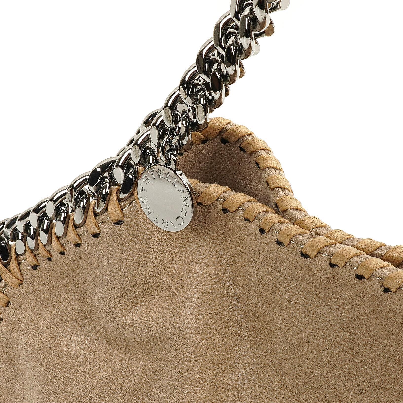 Stella McCartney Falabella Mini Tote Fold Over Bag Beigefarben Vegan Shaggy Deer