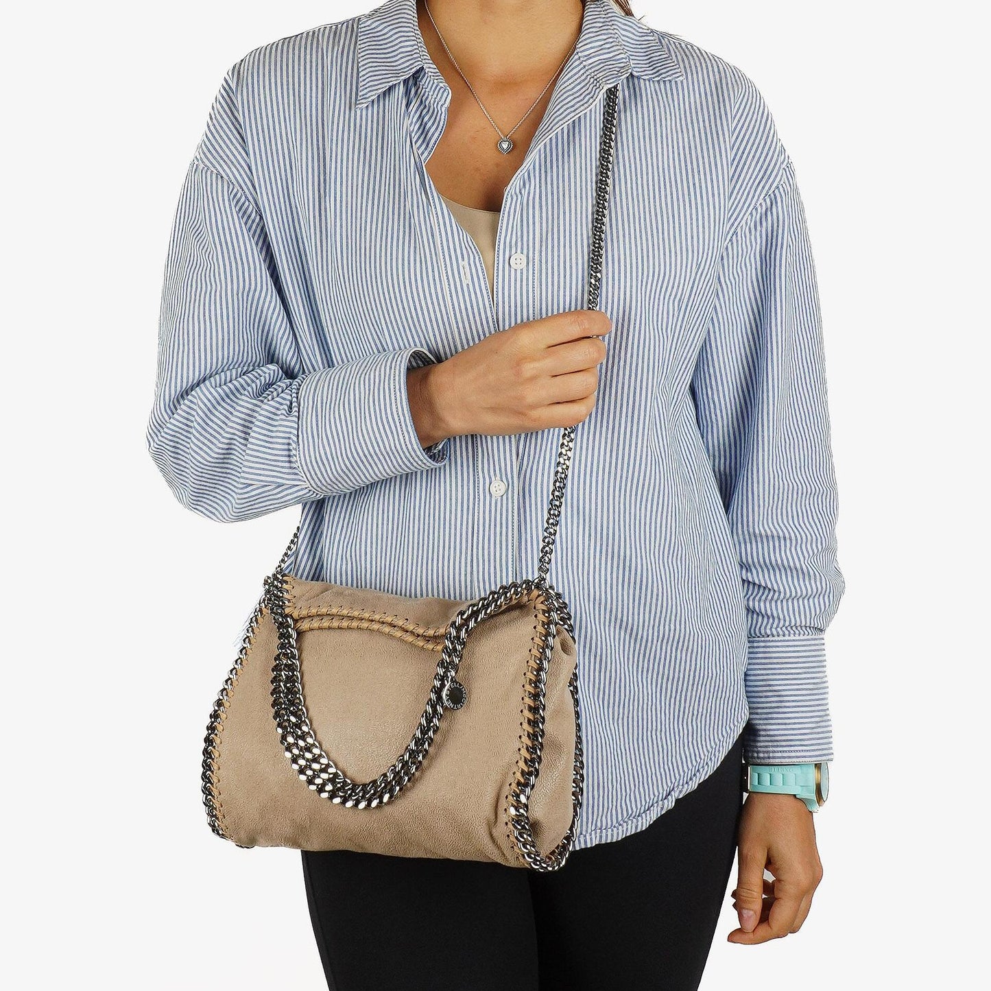 Stella McCartney Falabella Mini Tote Fold Over Bag Beigefarben Vegan Shaggy Deer