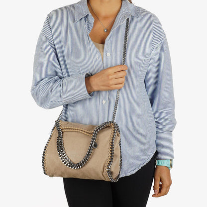 Stella McCartney Falabella Mini Tote Fold Over Bag Beigefarben Vegan Shaggy Deer