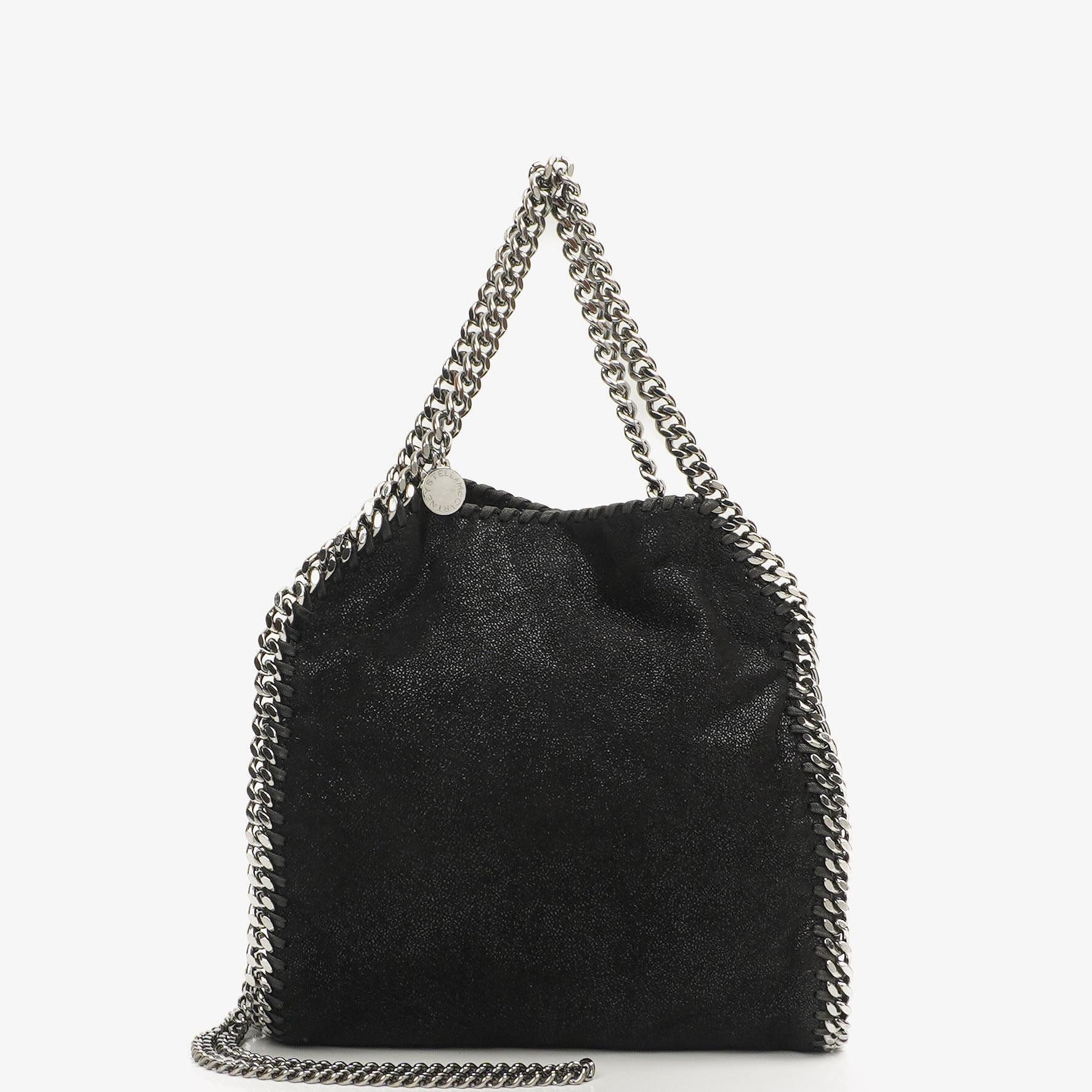 Stella McCartney Falabella Mini Tote Schwarz Vegan Shaggy Deer Klappentasche