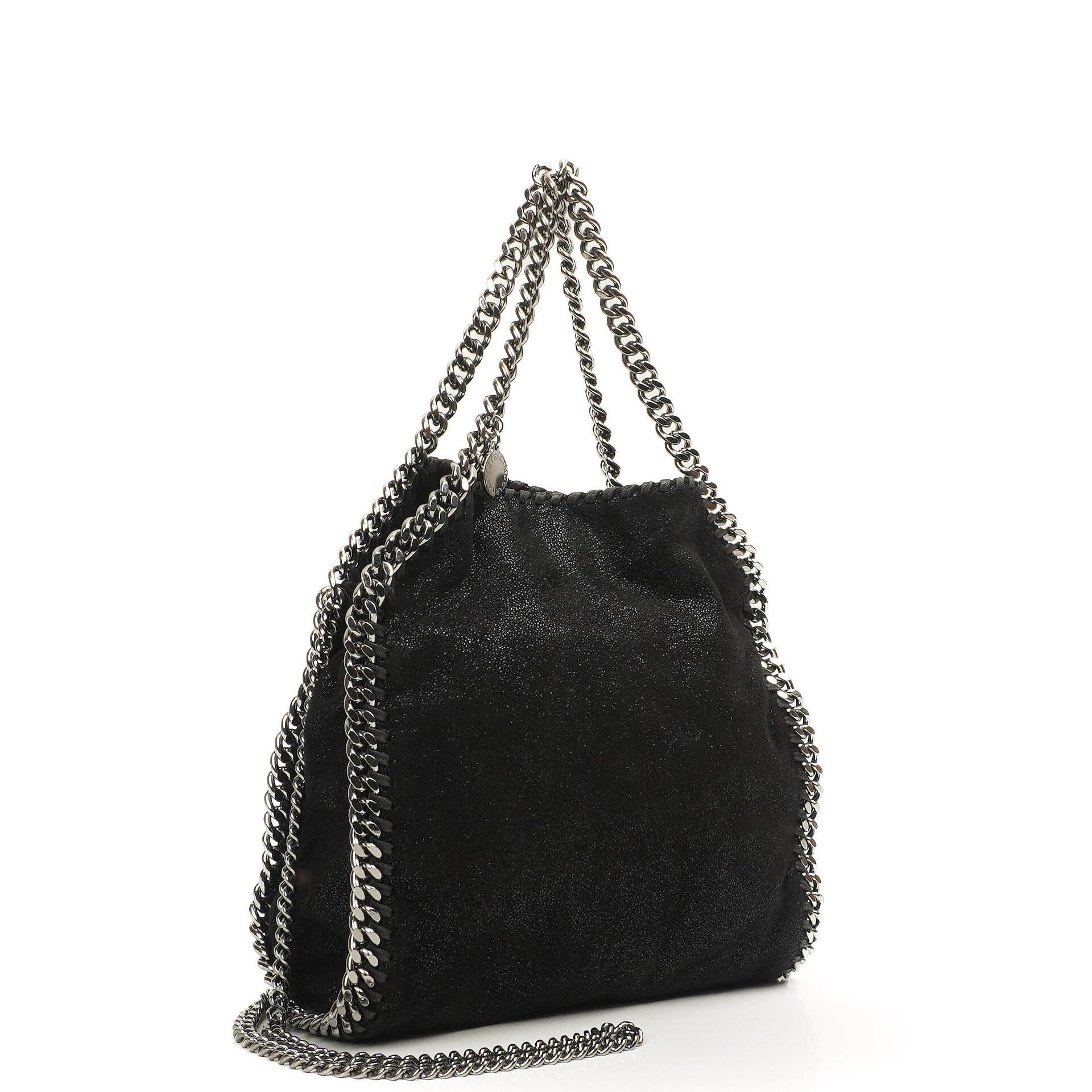 Stella McCartney Falabella Mini Tote Schwarz Vegan Shaggy Deer Klappentasche