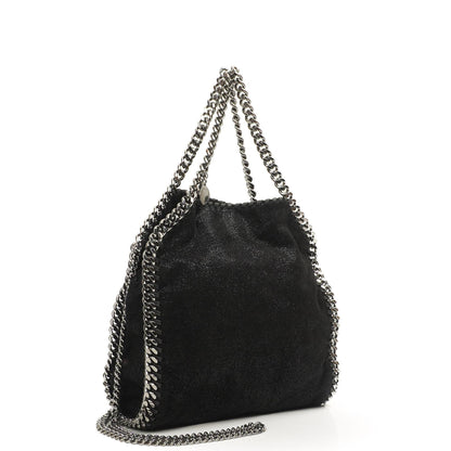 Stella McCartney Falabella Mini Tote Schwarz Vegan Shaggy Deer Klappentasche