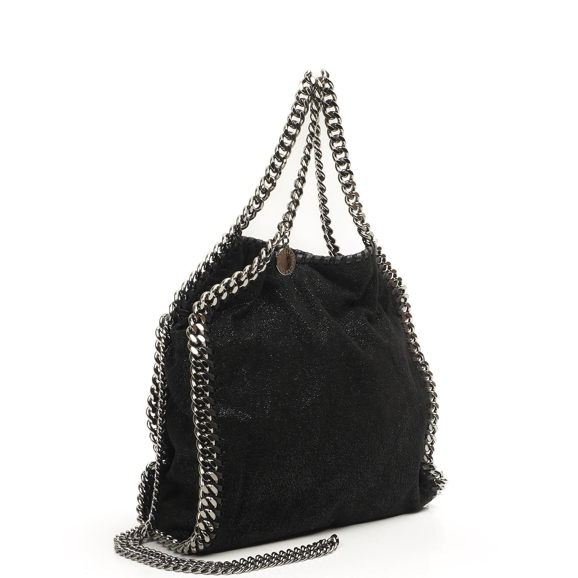Stella McCartney Falabella Mini Tote Schwarz Vegan Shaggy Deer Klapptasche