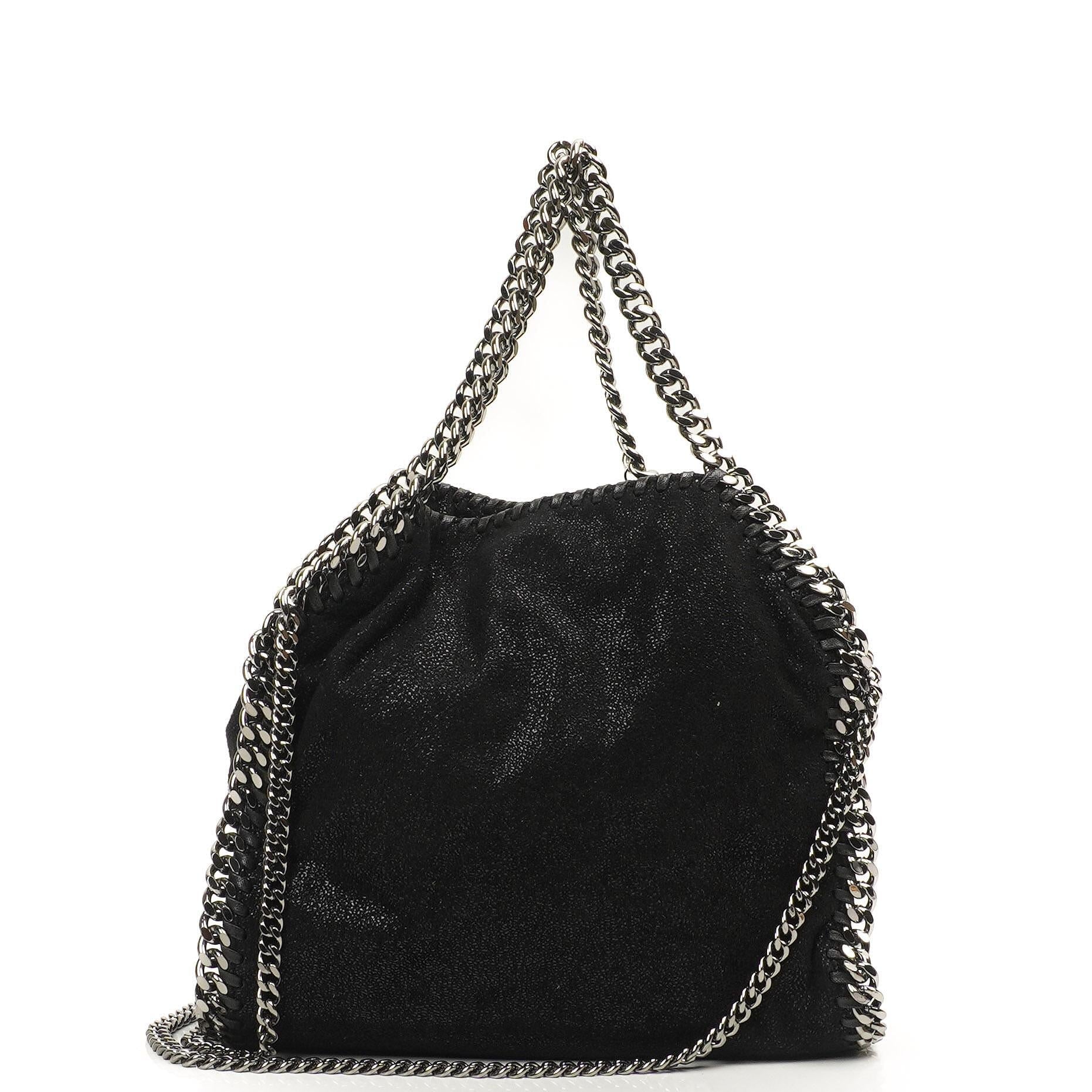 Stella McCartney Falabella Mini Tote Schwarz Vegan Shaggy Deer Klapptasche