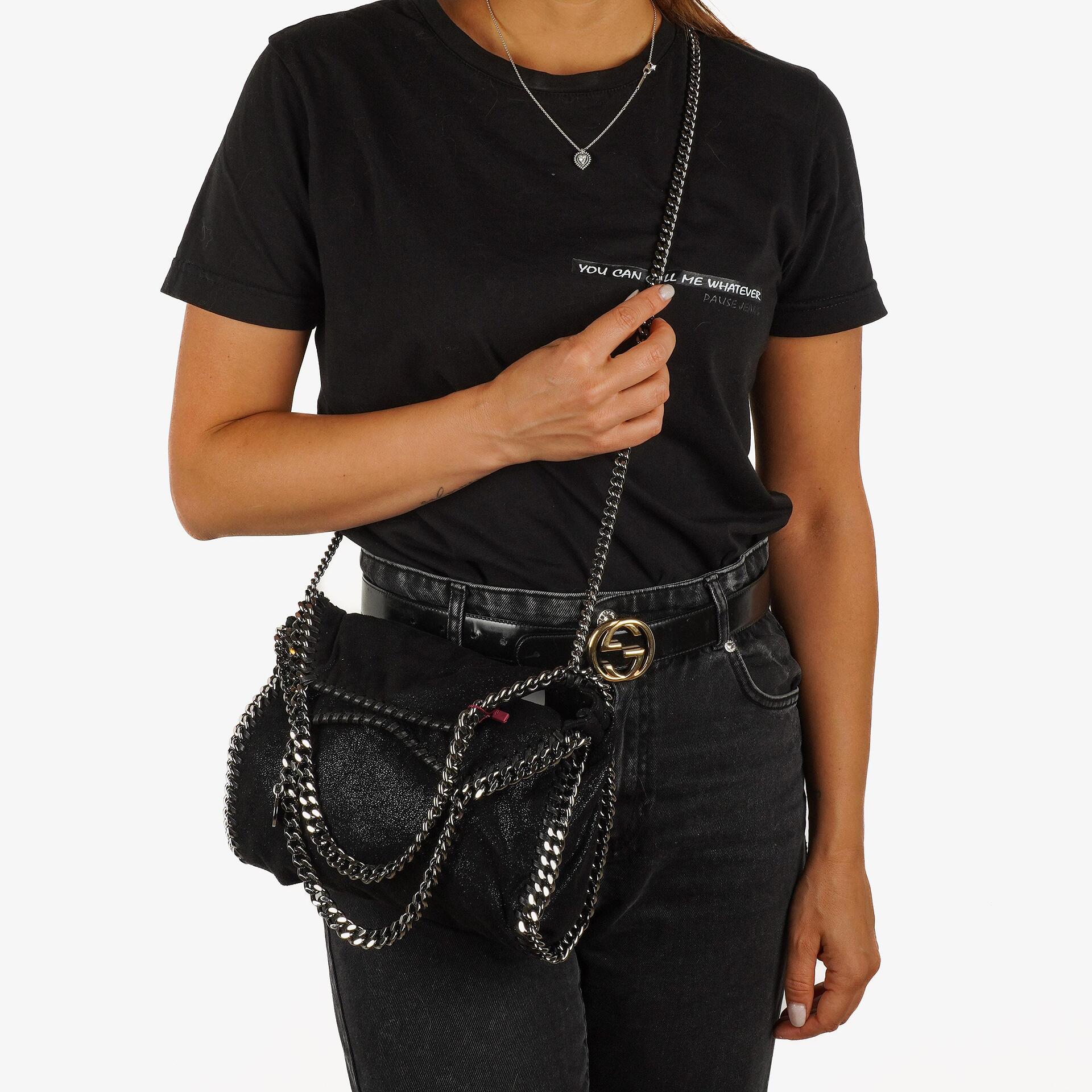 Stella McCartney Falabella Mini Tote Schwarz Vegan Shaggy Deer Klapptasche