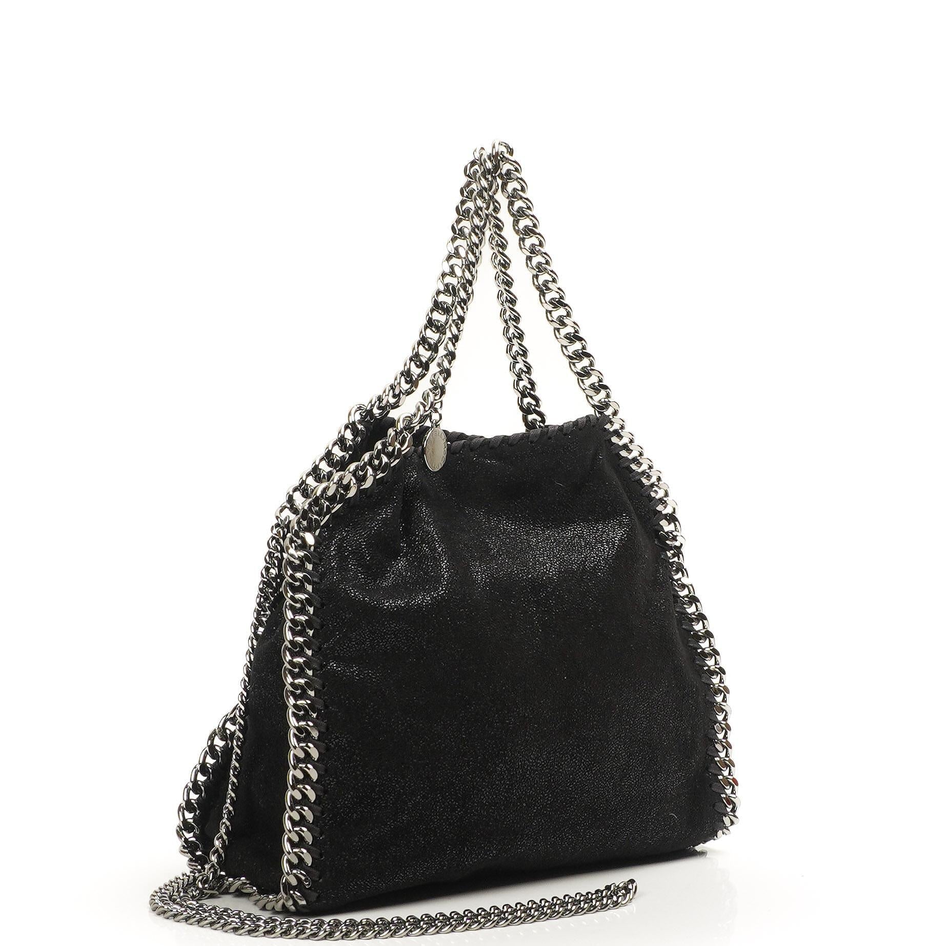 Stella McCartney Falabella Mini Tote Schwarz Vegan Shaggy Deer Klapptasche