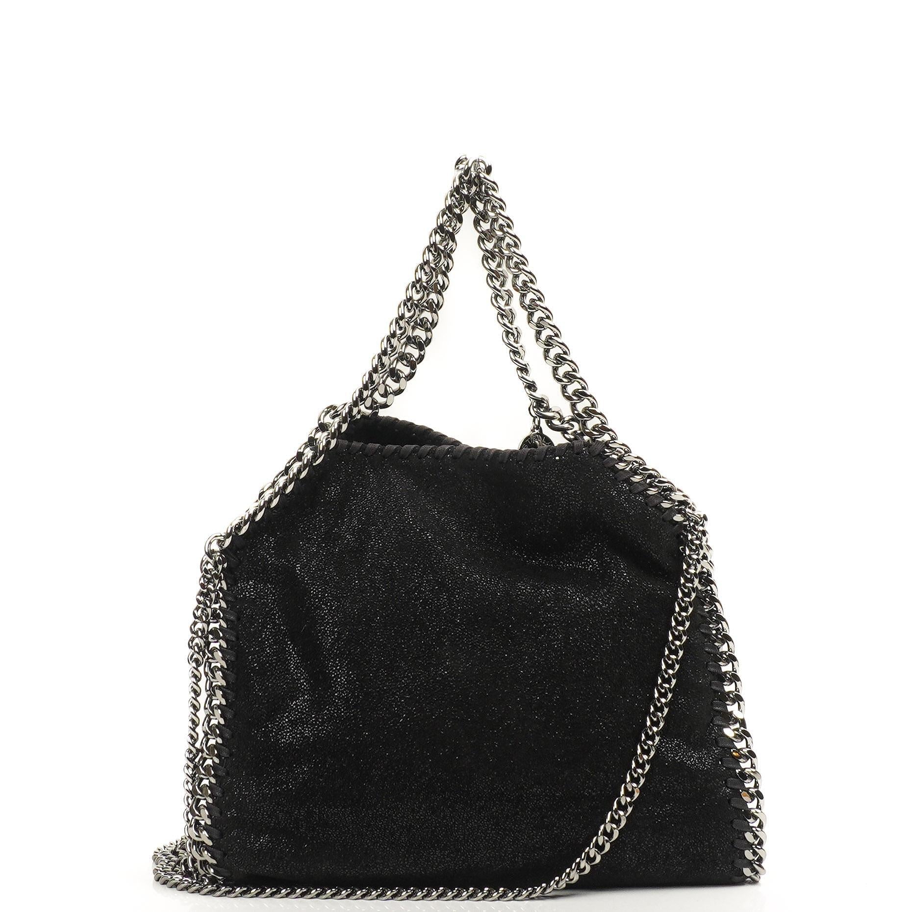 Stella McCartney Falabella Mini Tote Schwarz Vegan Shaggy Deer Klapptasche