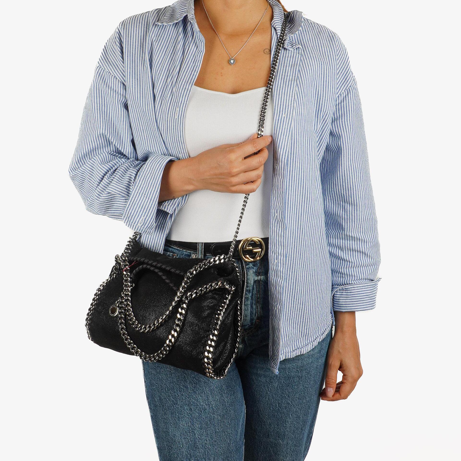Stella McCartney Falabella Mini Tote Schwarz Vegan Shaggy Deer Klapptasche