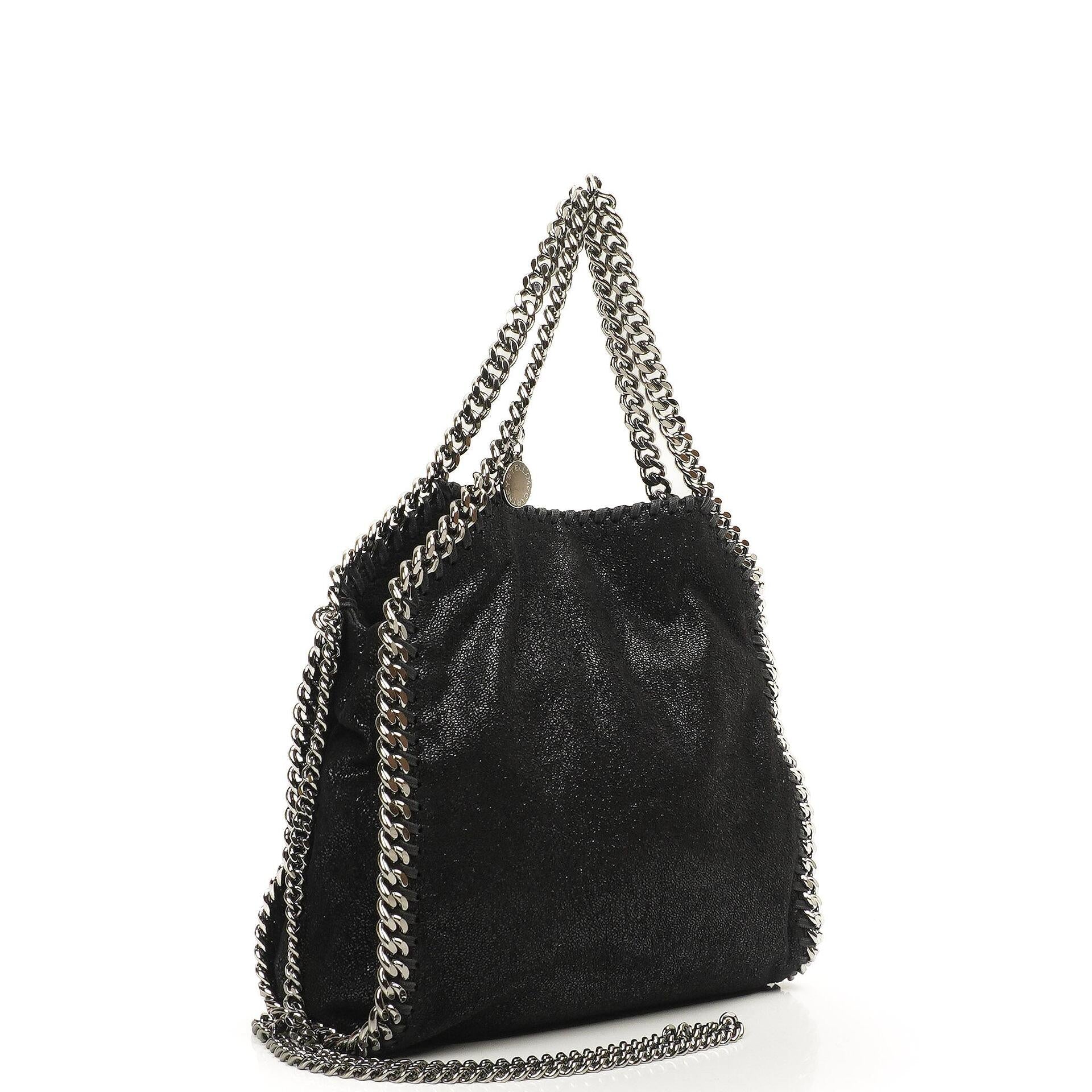 Stella McCartney Falabella Mini Tote Schwarz Vegan Shaggy Deer Klappentasche