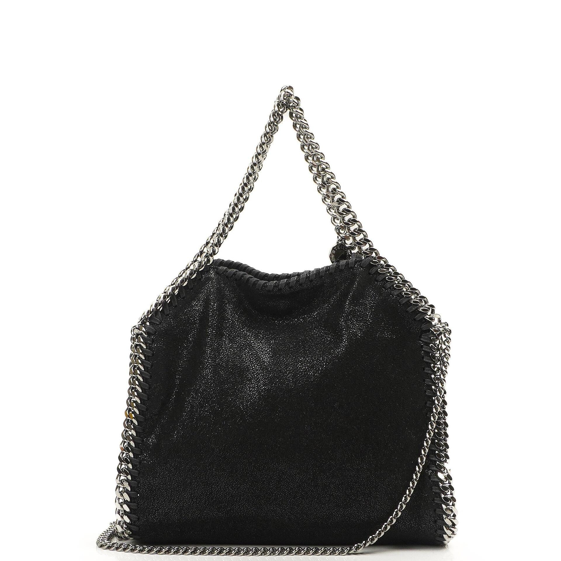 Stella McCartney Falabella Mini Tote Schwarz Vegan Shaggy Deer Klappentasche