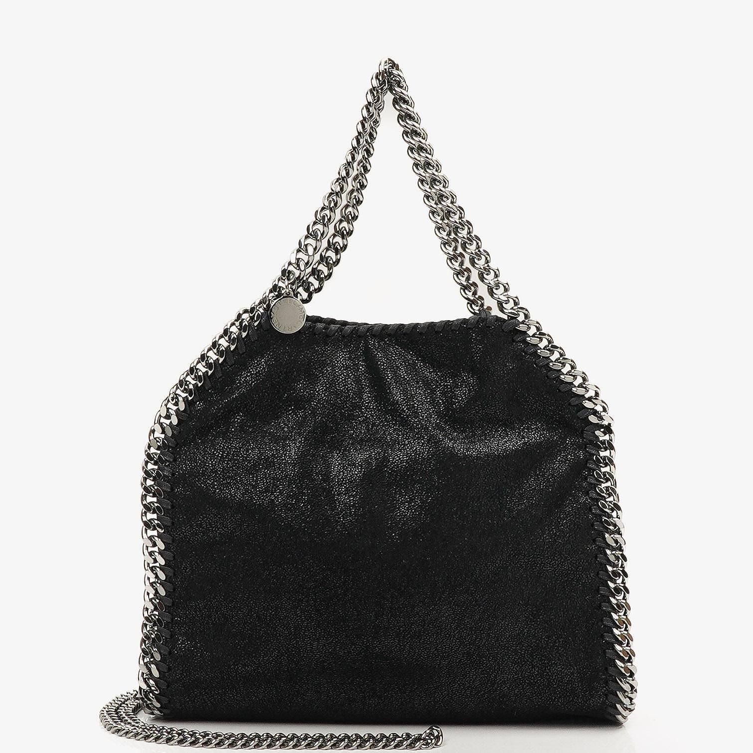 Stella McCartney Falabella Mini Tote Fold Over Bag Schwarz Vegan Shaggy Deer