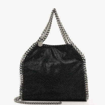 Stella McCartney Falabella Mini Tote Fold Over Bag Schwarz Vegan Shaggy Deer
