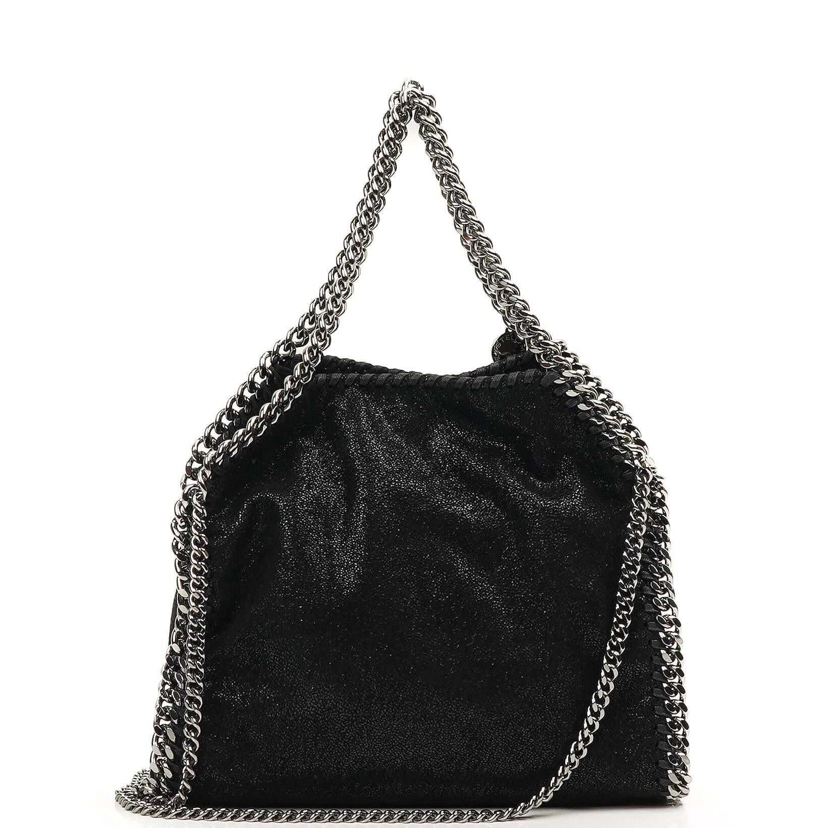 Stella McCartney Falabella Mini Tote Fold Over Bag Schwarz Vegan Shaggy Deer