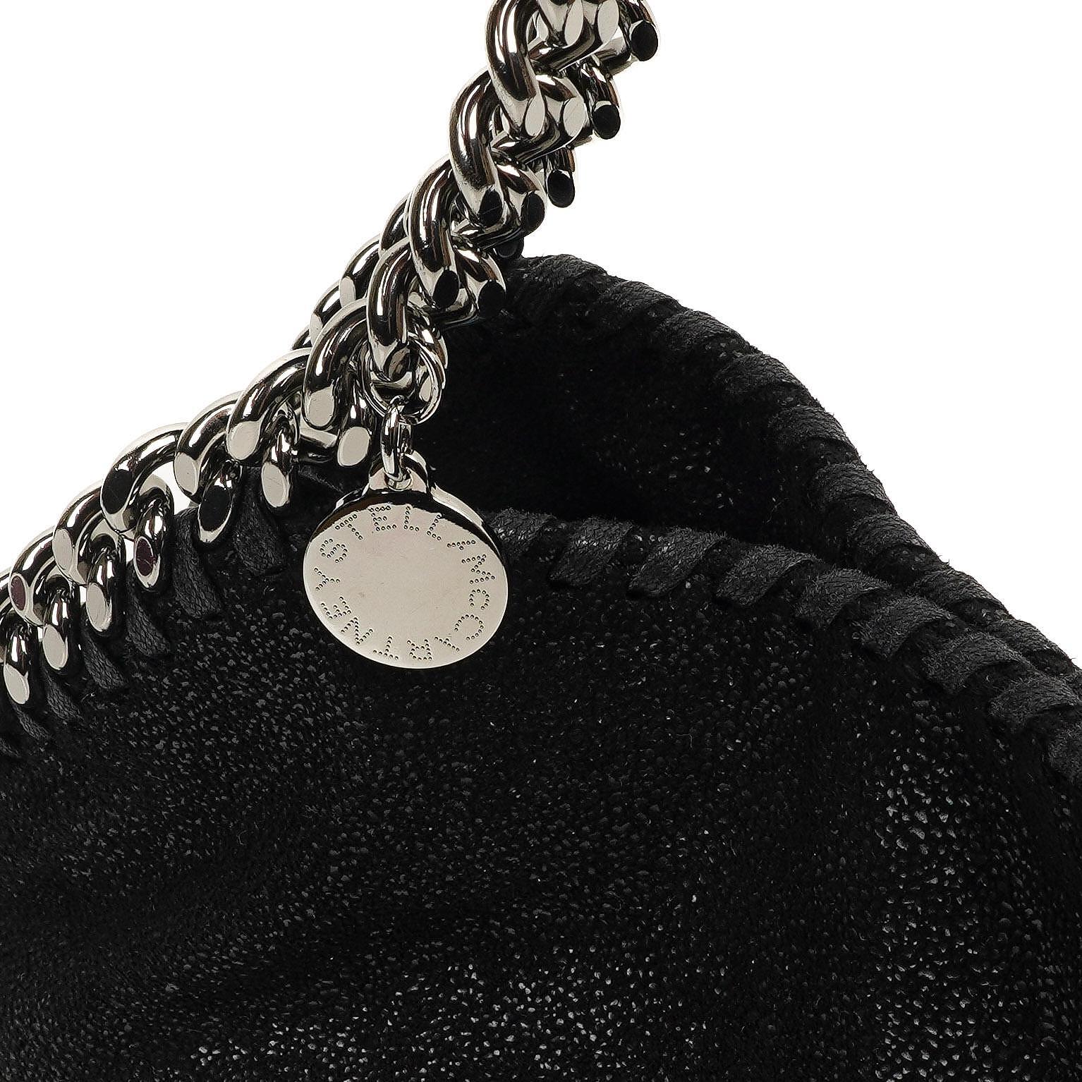Stella McCartney Falabella Mini Tote Fold Over Bag Schwarz Vegan Shaggy Deer