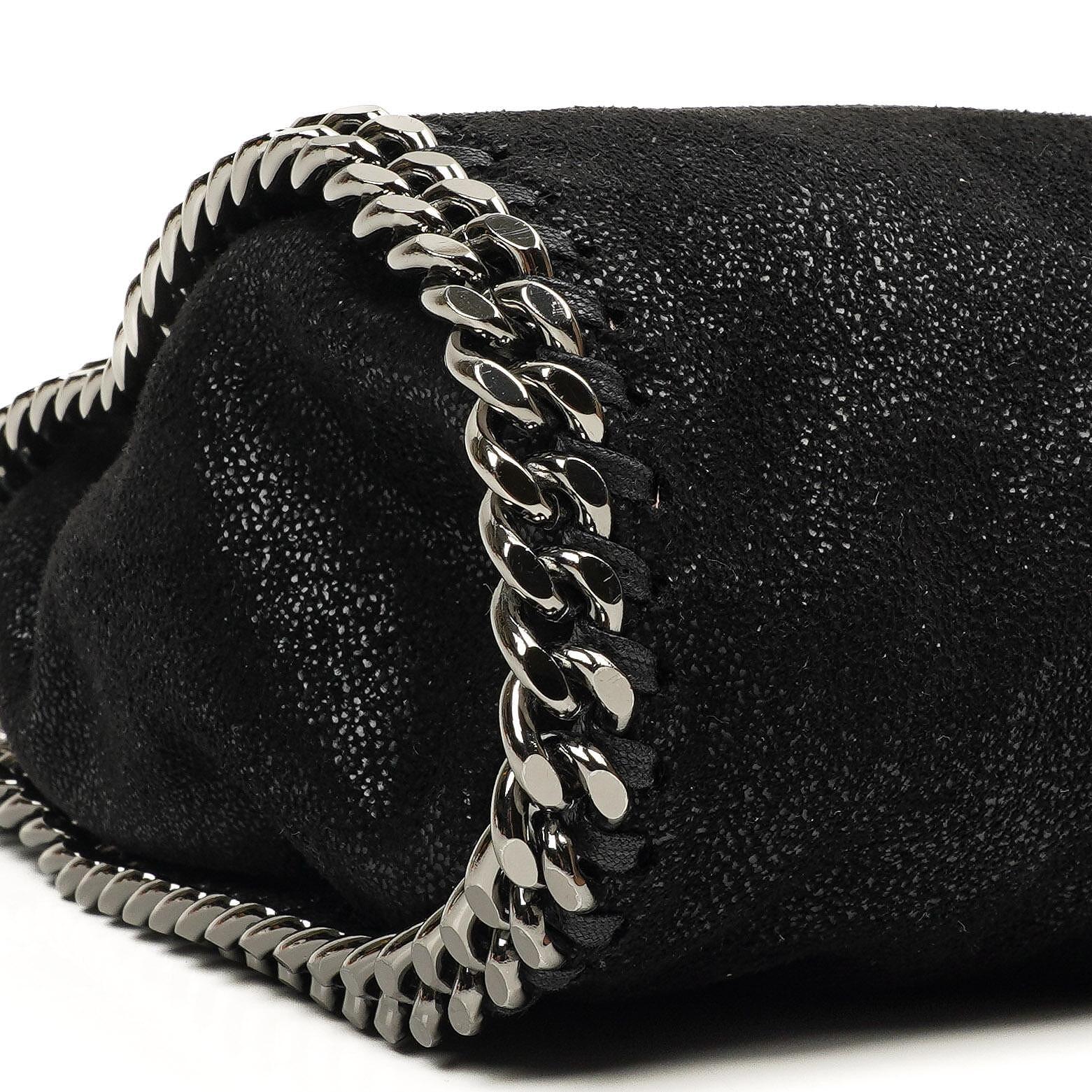 Stella McCartney Falabella Mini Tote Fold Over Bag Schwarz Vegan Shaggy Deer