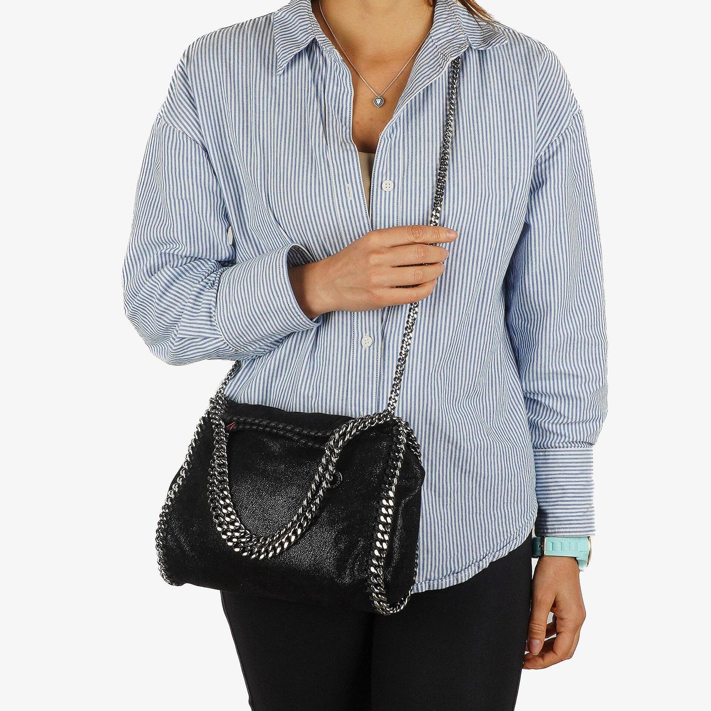 Stella McCartney Falabella Mini Tote Fold Over Bag Schwarz Vegan Shaggy Deer