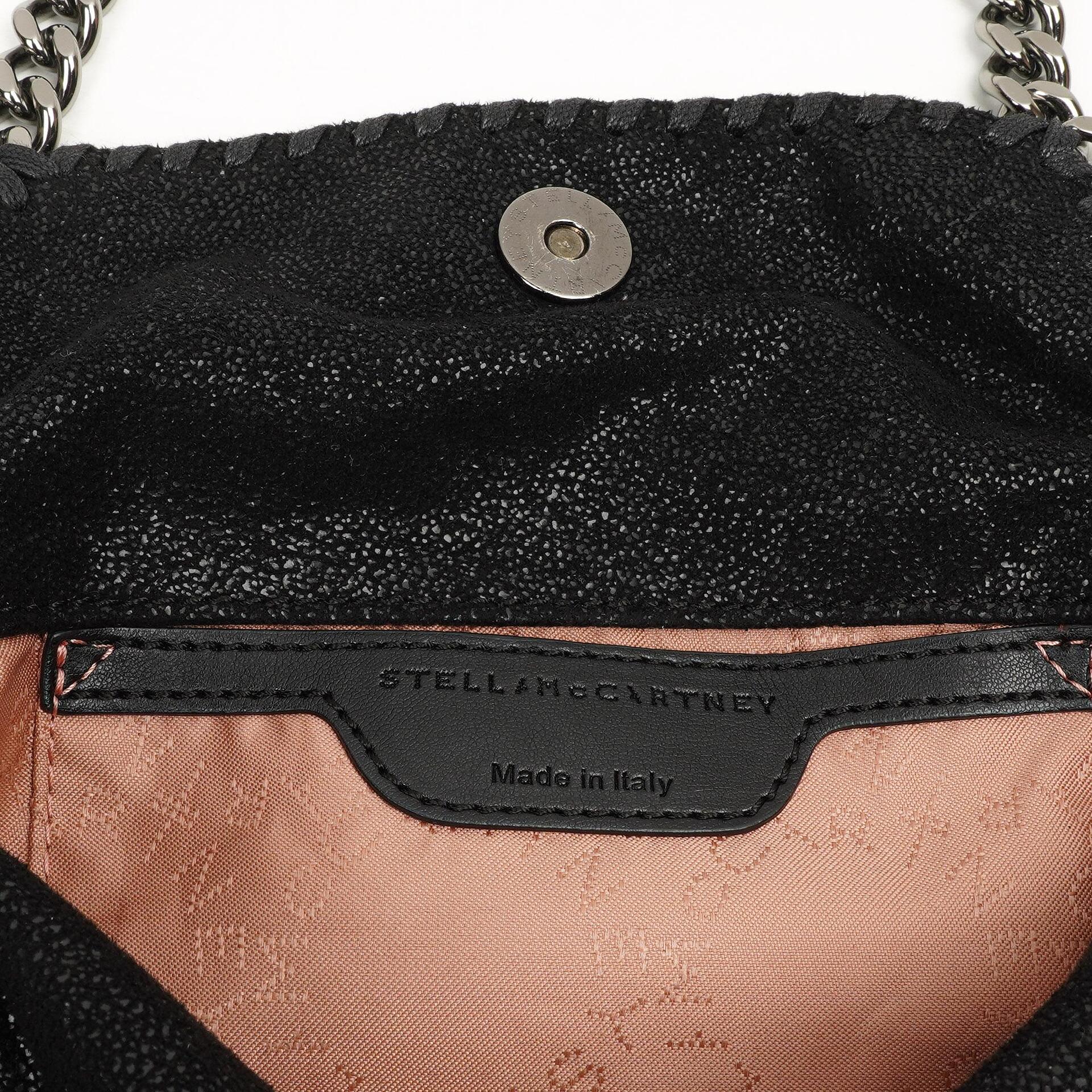 Stella McCartney Falabella Mini Tote Fold Over Bag Schwarz Vegan Shaggy Deer