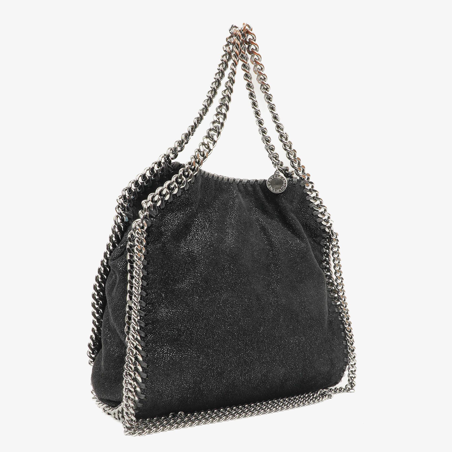 Stella McCartney Falabella Mini Tote Schwarze Vegane Shaggy Deer Fold-Over-Tasche