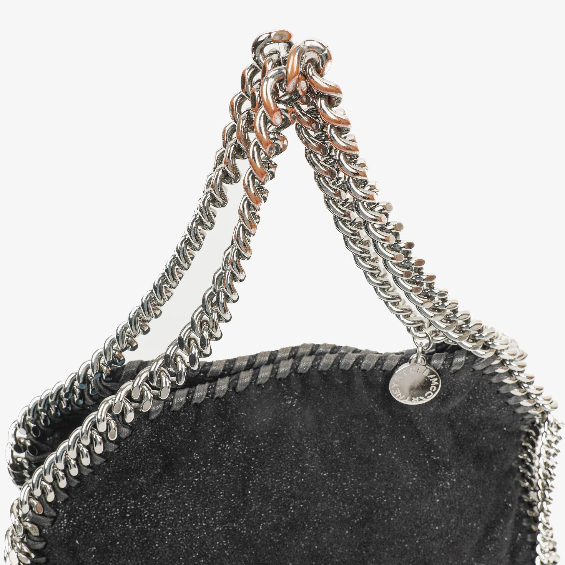 Stella McCartney Falabella Mini Tote Schwarze Vegane Shaggy Deer Fold-Over-Tasche