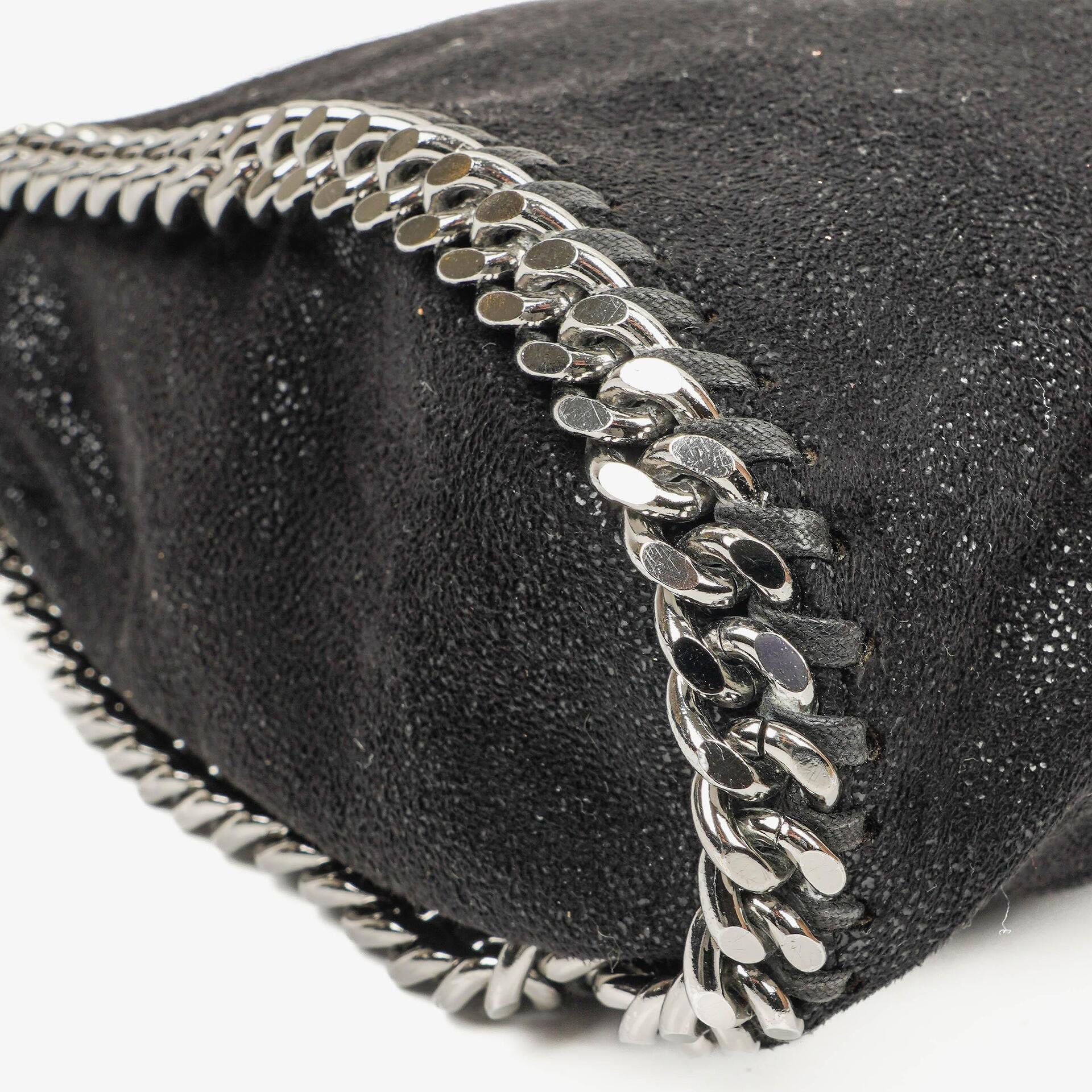 Stella McCartney Falabella Mini Tote Schwarze Vegane Shaggy Deer Fold-Over-Tasche