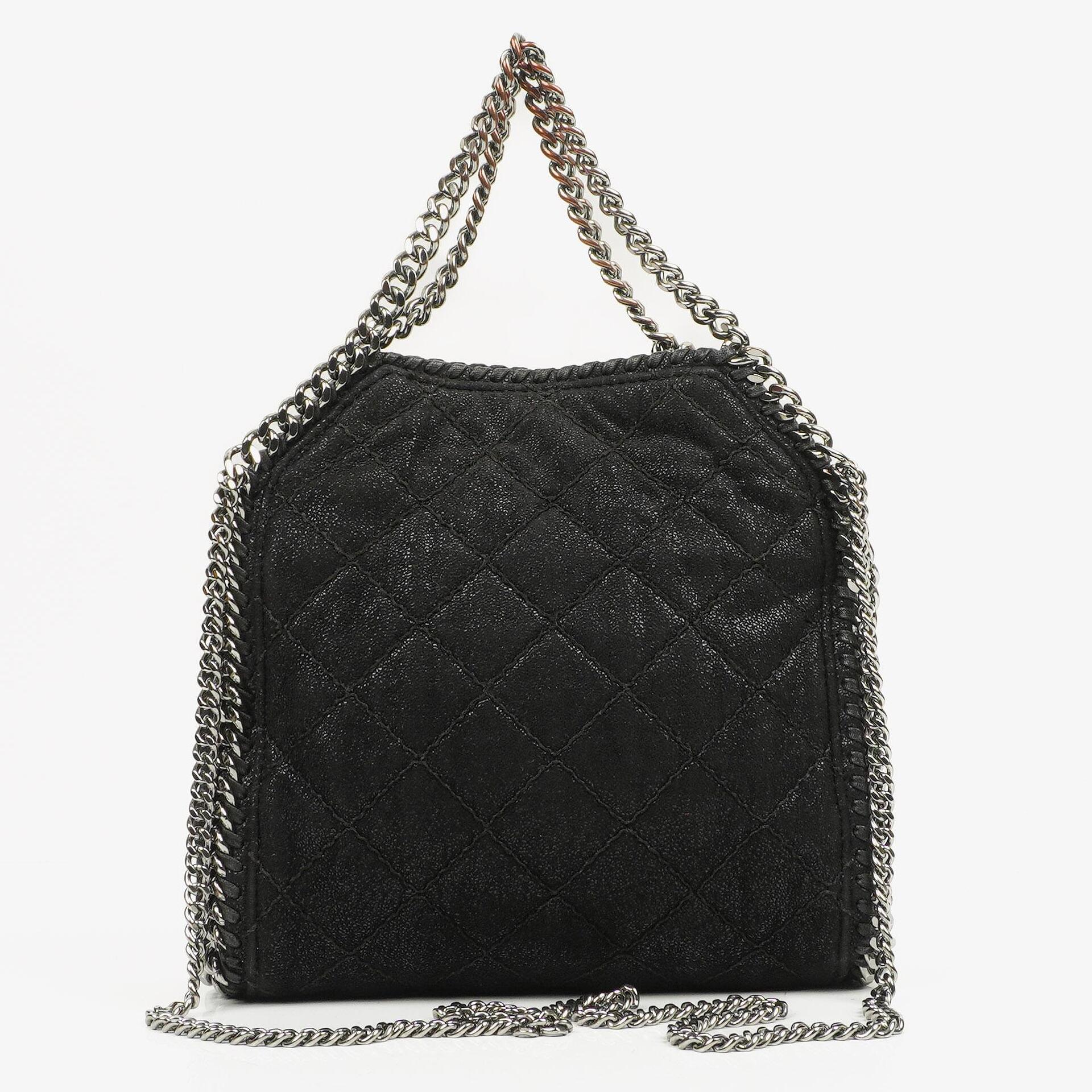 Stella McCartney Falabella Mini Tote Schwarze Vegane Shaggy Deer Fold-Over-Tasche