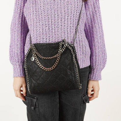 Stella McCartney Falabella Mini Tote Schwarze Vegane Shaggy Deer Fold-Over-Tasche
