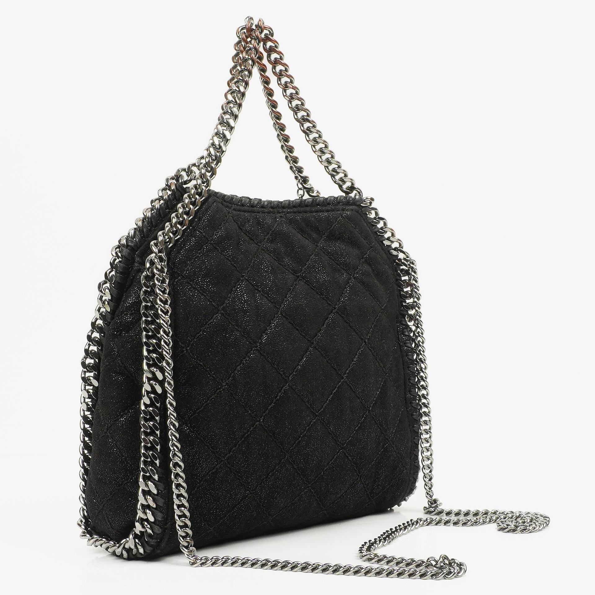 Stella McCartney Falabella Mini Tote Schwarze Vegane Shaggy Deer Fold-Over-Tasche