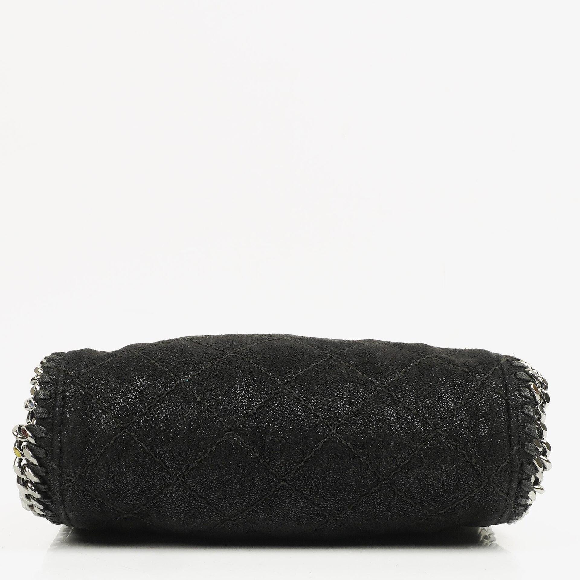 Stella McCartney Falabella Mini Tote Schwarze Vegane Shaggy Deer Fold-Over-Tasche