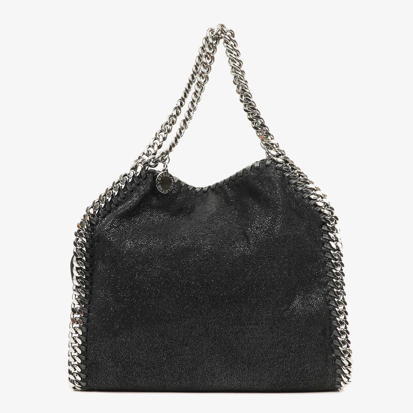 Stella McCartney Falabella Mini Tote Fold-Over Tasche aus schwarzem veganem Shaggy Deer