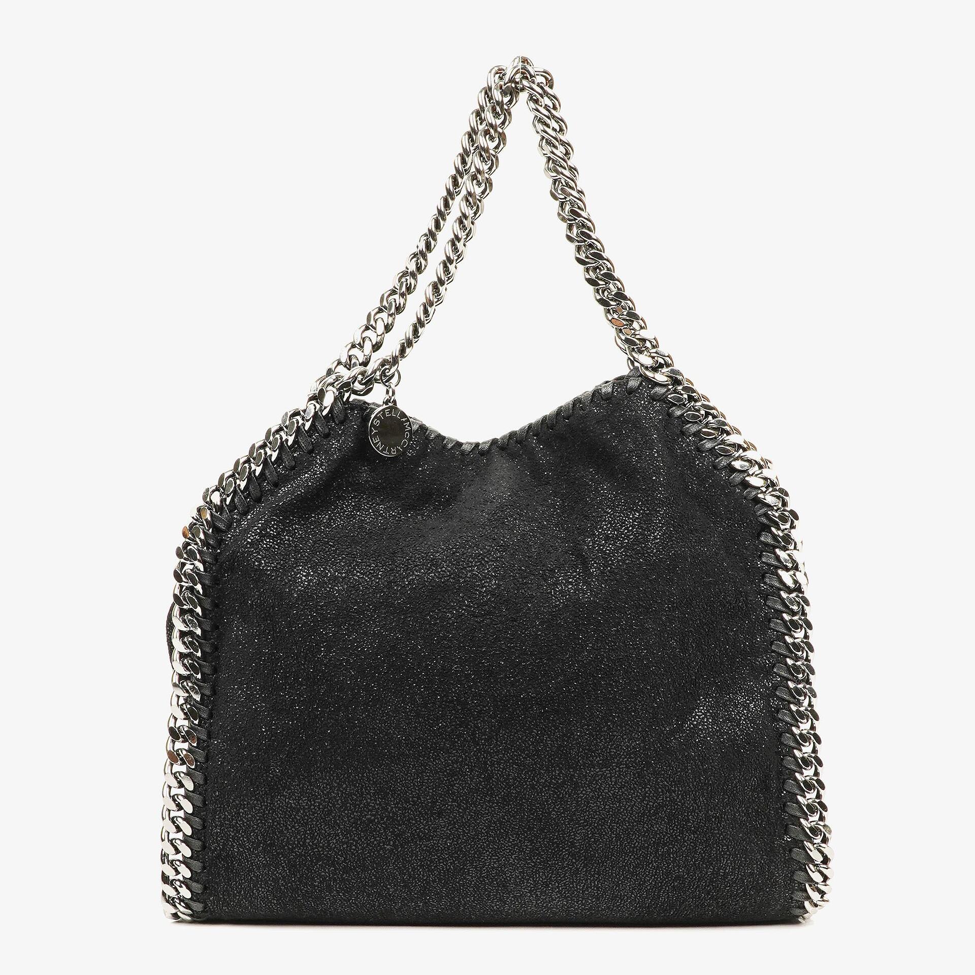 Stella McCartney Falabella Mini Tote Fold-Over Tasche aus schwarzem veganem Shaggy Deer
