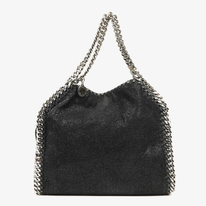 Stella McCartney Falabella Mini Tote Fold-Over Tasche aus schwarzem veganem Shaggy Deer