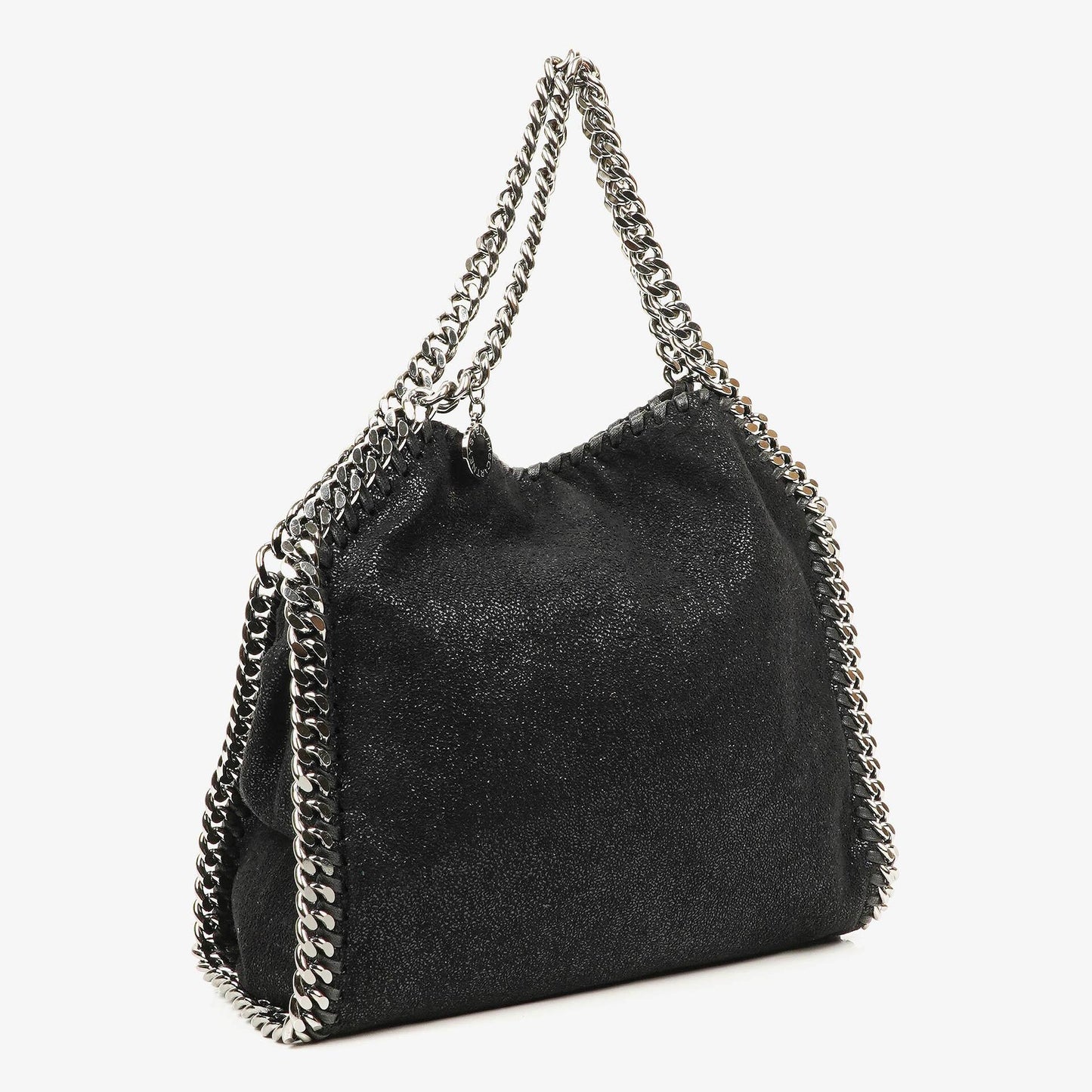 Stella McCartney Falabella Mini Tote Fold-Over Tasche aus schwarzem veganem Shaggy Deer