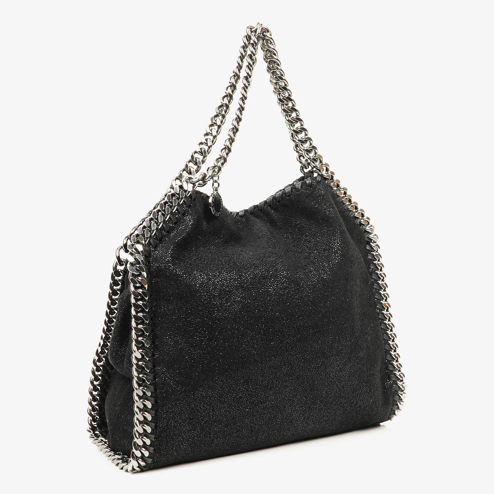 Stella McCartney Falabella Mini Tote Fold-Over Tasche aus schwarzem veganem Shaggy Deer