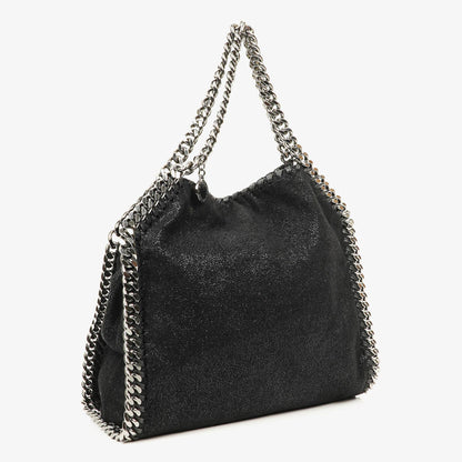 Stella McCartney Falabella Mini Tote Fold-Over Tasche aus schwarzem veganem Shaggy Deer