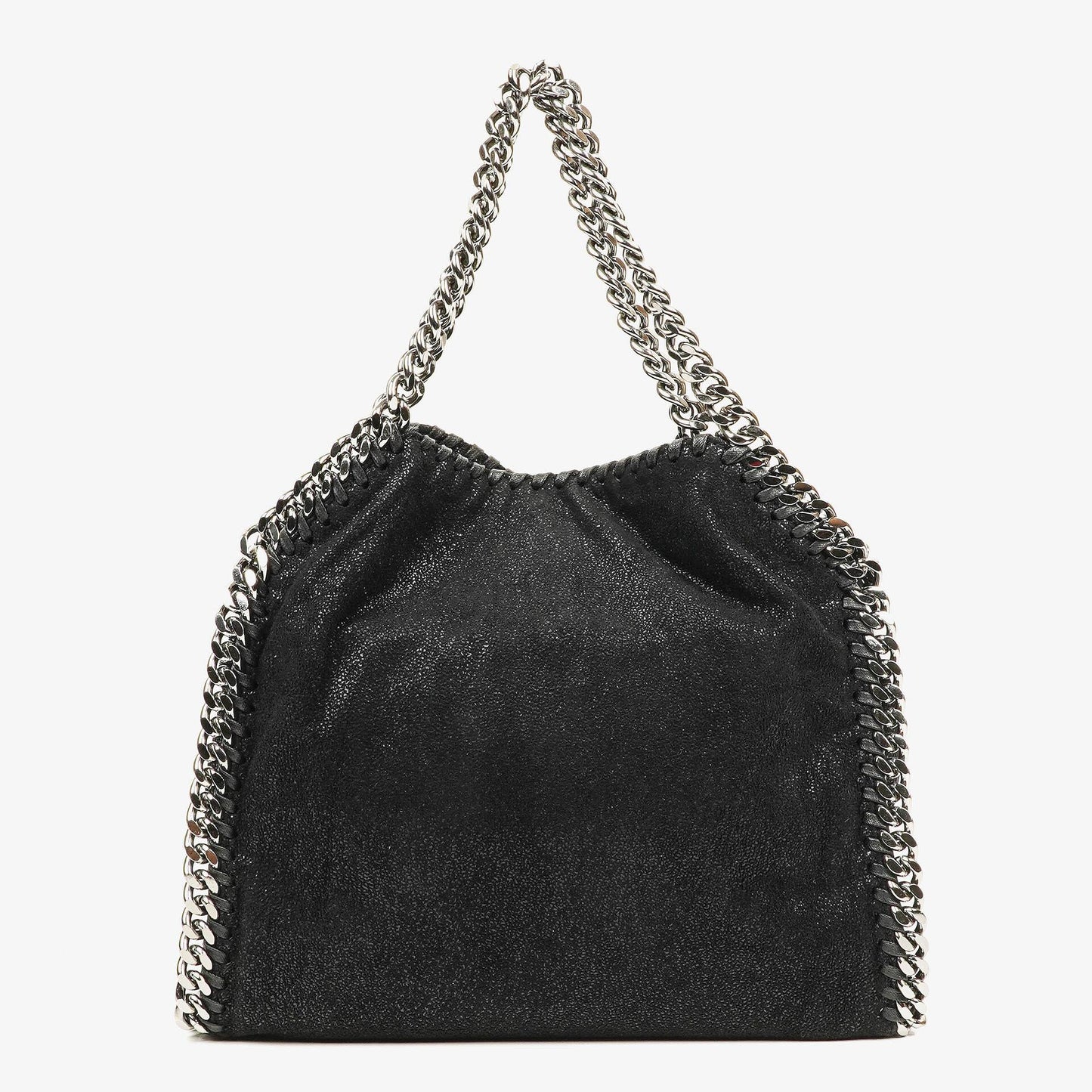 Stella McCartney Falabella Mini Tote Fold-Over Tasche aus schwarzem veganem Shaggy Deer