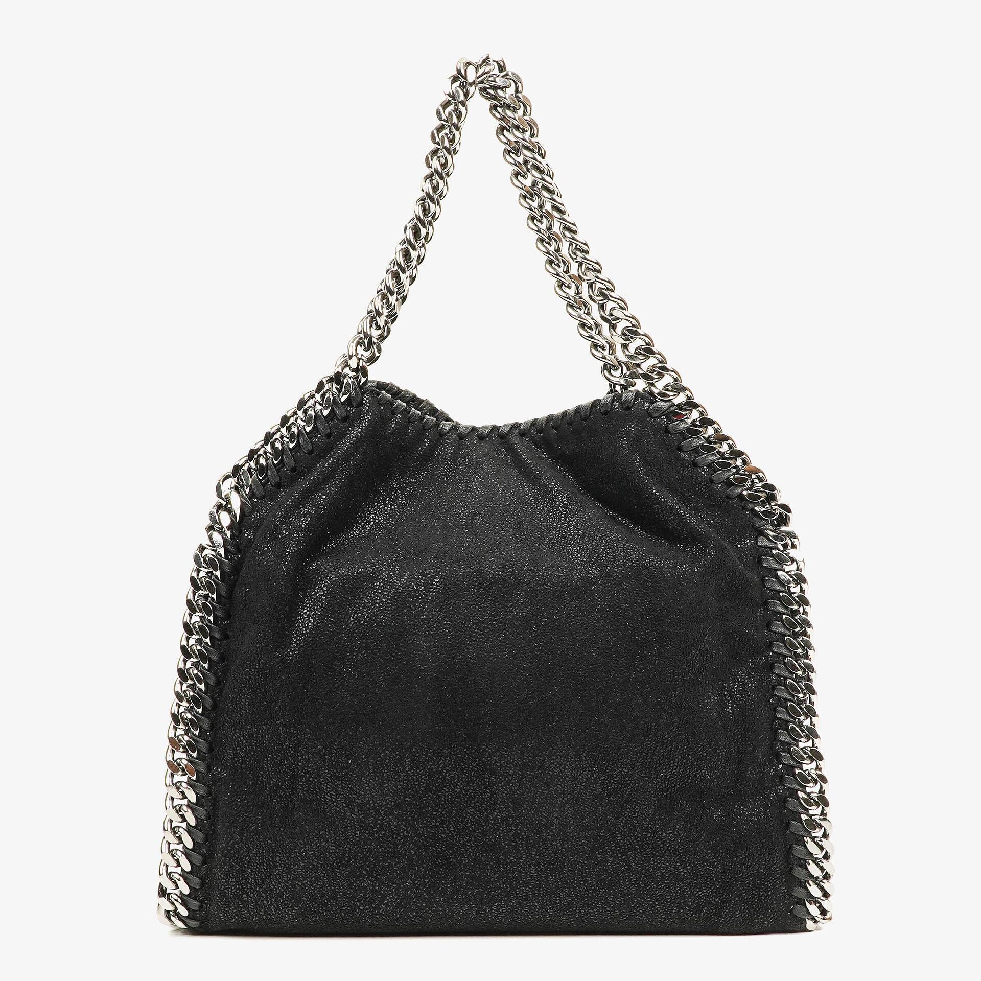 Stella McCartney Falabella Mini Tote Fold-Over Tasche aus schwarzem veganem Shaggy Deer