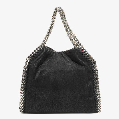 Stella McCartney Falabella Mini Tote Fold-Over Tasche aus schwarzem veganem Shaggy Deer