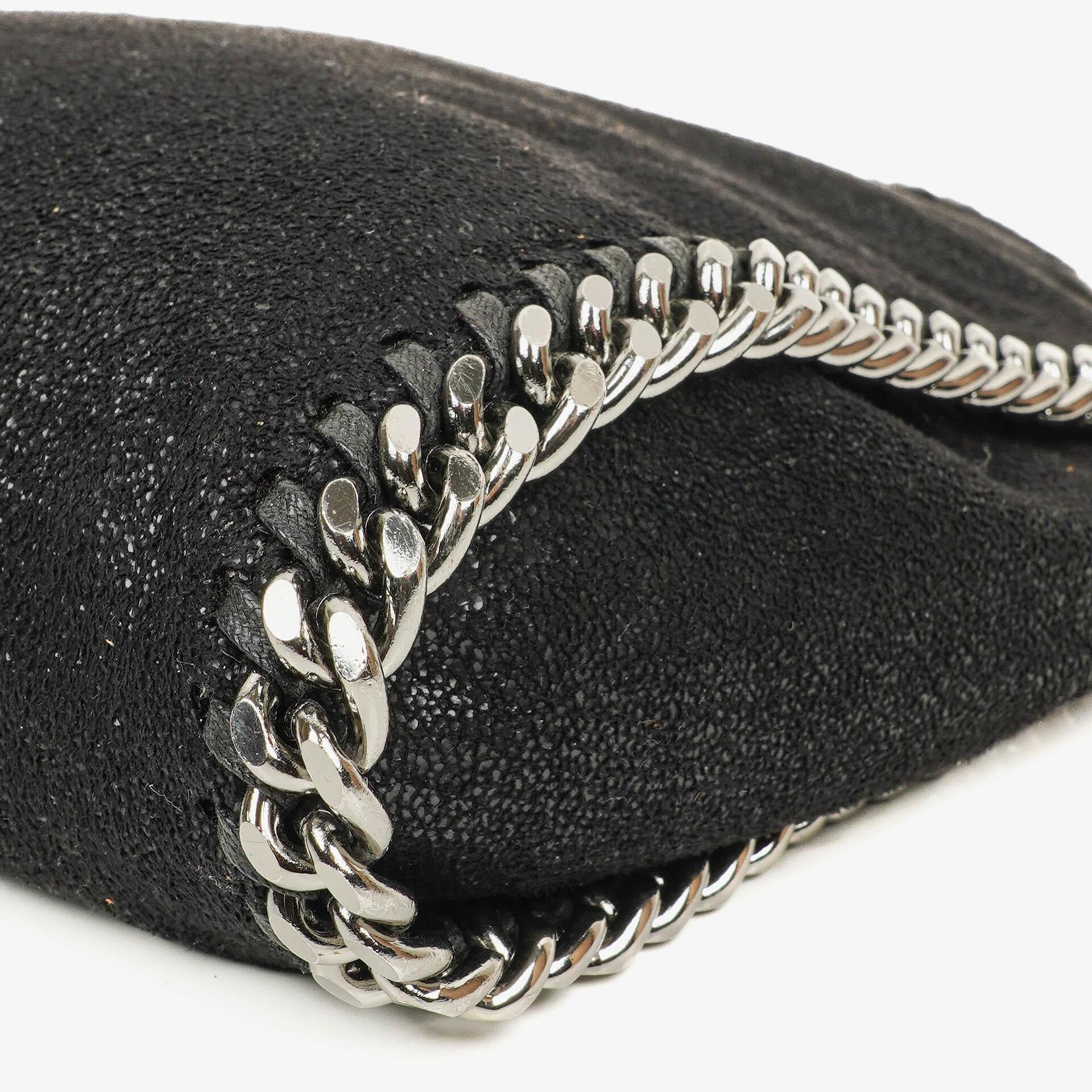 Stella McCartney Falabella Mini Tote Fold-Over Tasche aus schwarzem veganem Shaggy Deer