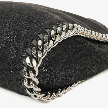 Stella McCartney Falabella Mini Tote Fold-Over Tasche aus schwarzem veganem Shaggy Deer